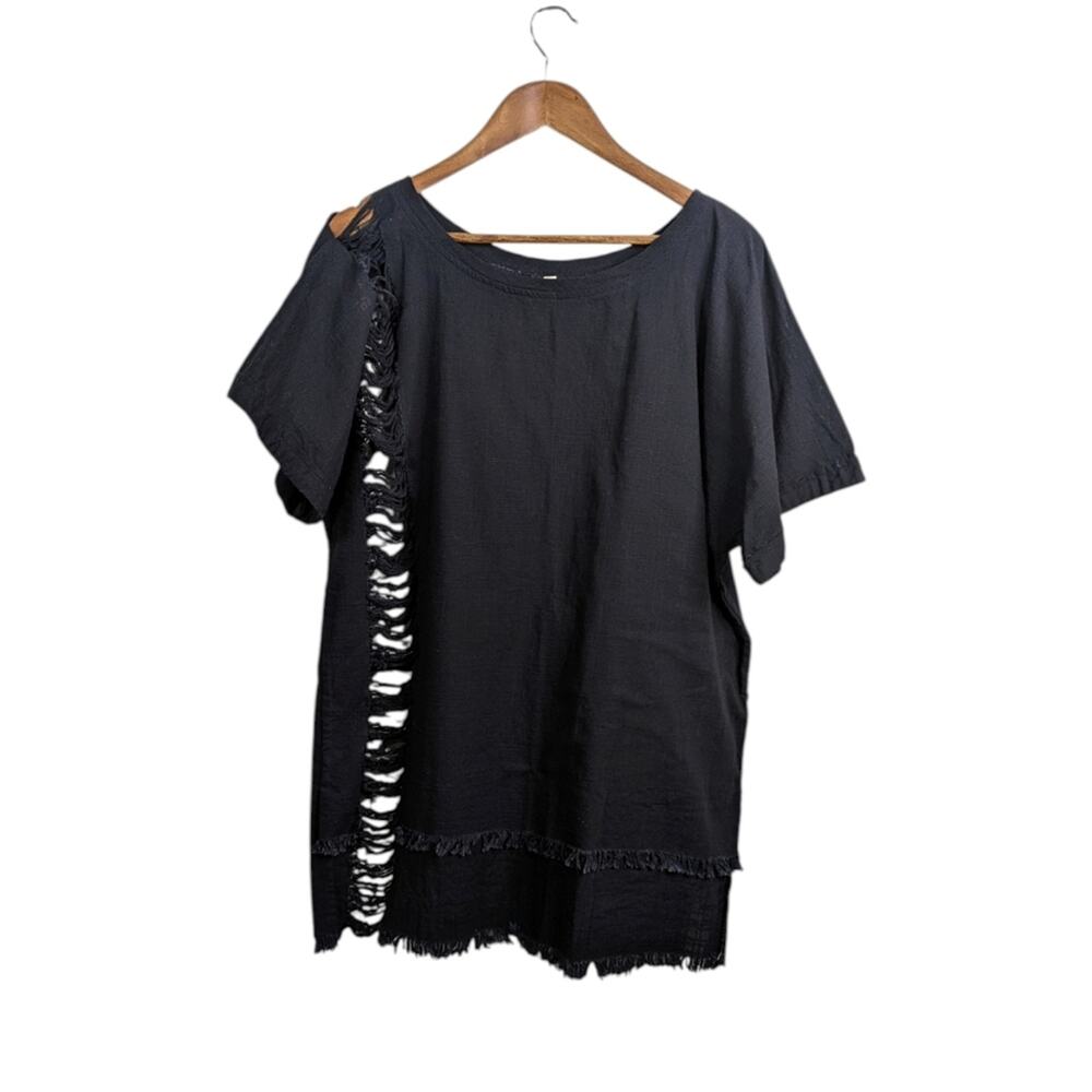 Chintamani Alchemi Ripped Fringe Top Medium Black Distressed Festival Organic Co